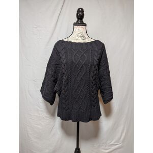 Express Women's Black Cable Knit Boat Neck Sweater Wide Sleeves Size Large